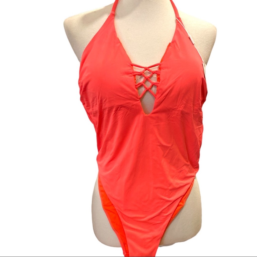 MERMAID swimwear NEW Orange NEON  one piece high thighs swimsuit Sz L